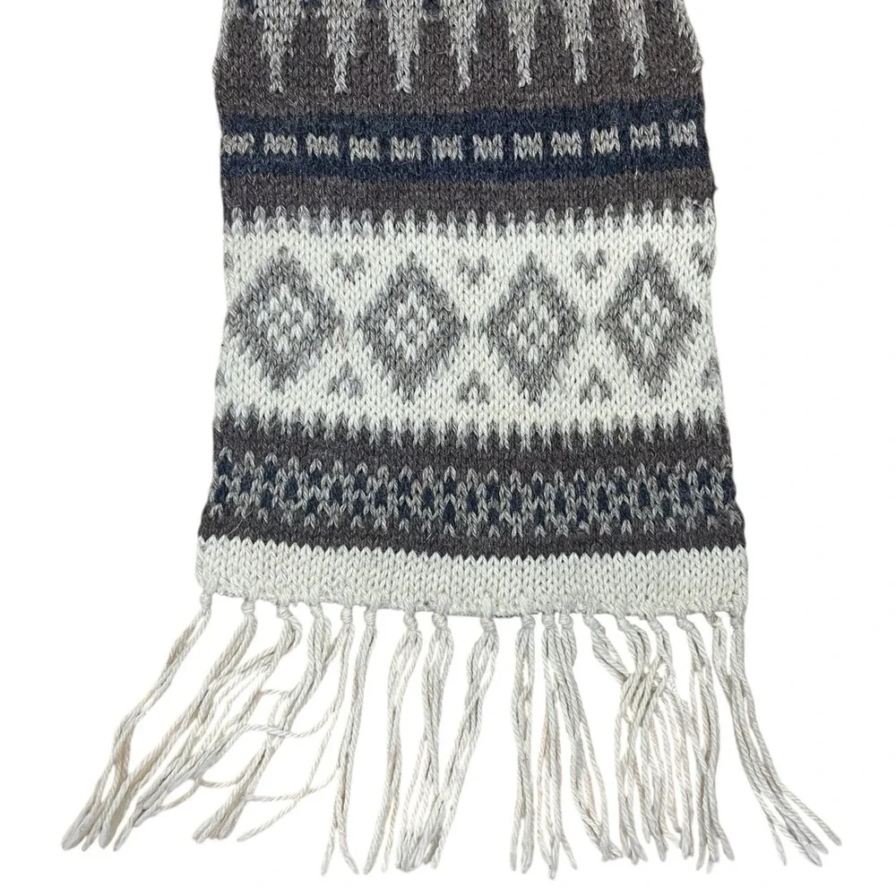 Broner Wool Blend Double Knit Scarf 58x8 Fair Isle Fringe Cozy USA Made